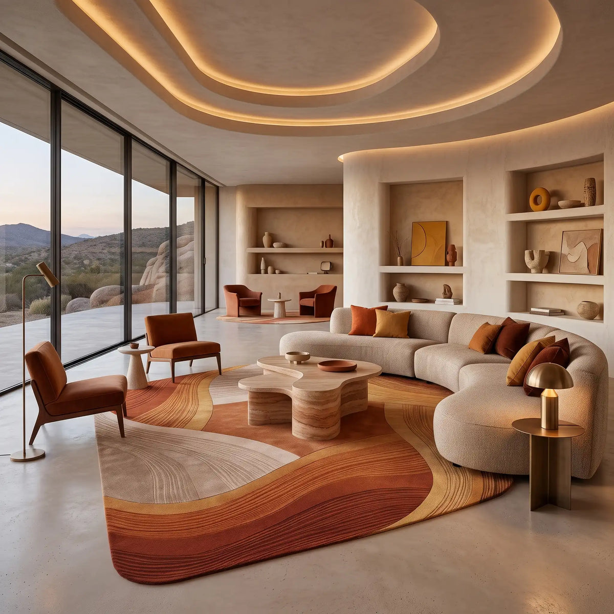 Ember Facets hand-tufted rug in Sunset Ember – styled in a room