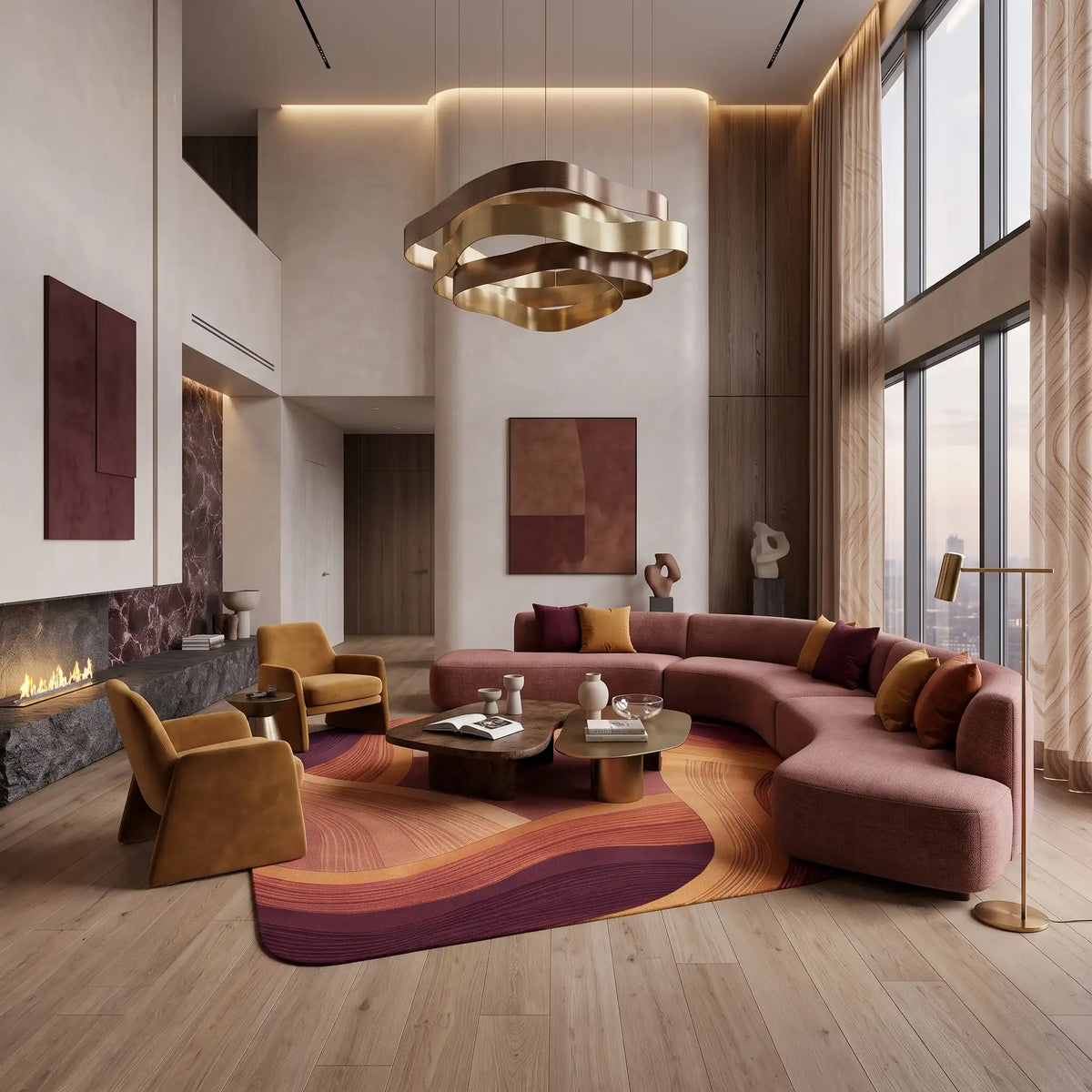 Ember Facets hand-tufted rug in Rose Flame – styled in a room