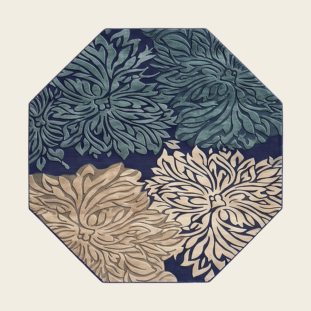 Botanica hand-tufted rug in Denim Leaf – flat lay