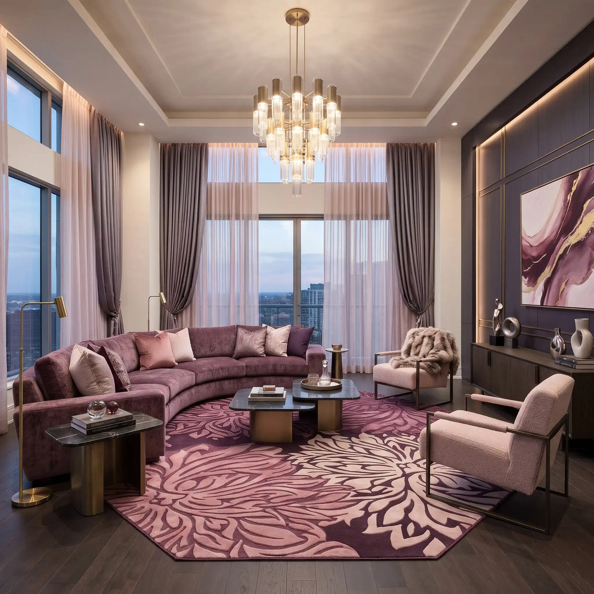 Botanica hand-tufted rug in Plum Blush – styled in a room