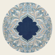 Mashrabiya Bloom hand-tufted rug in Sky Navy – flat lay