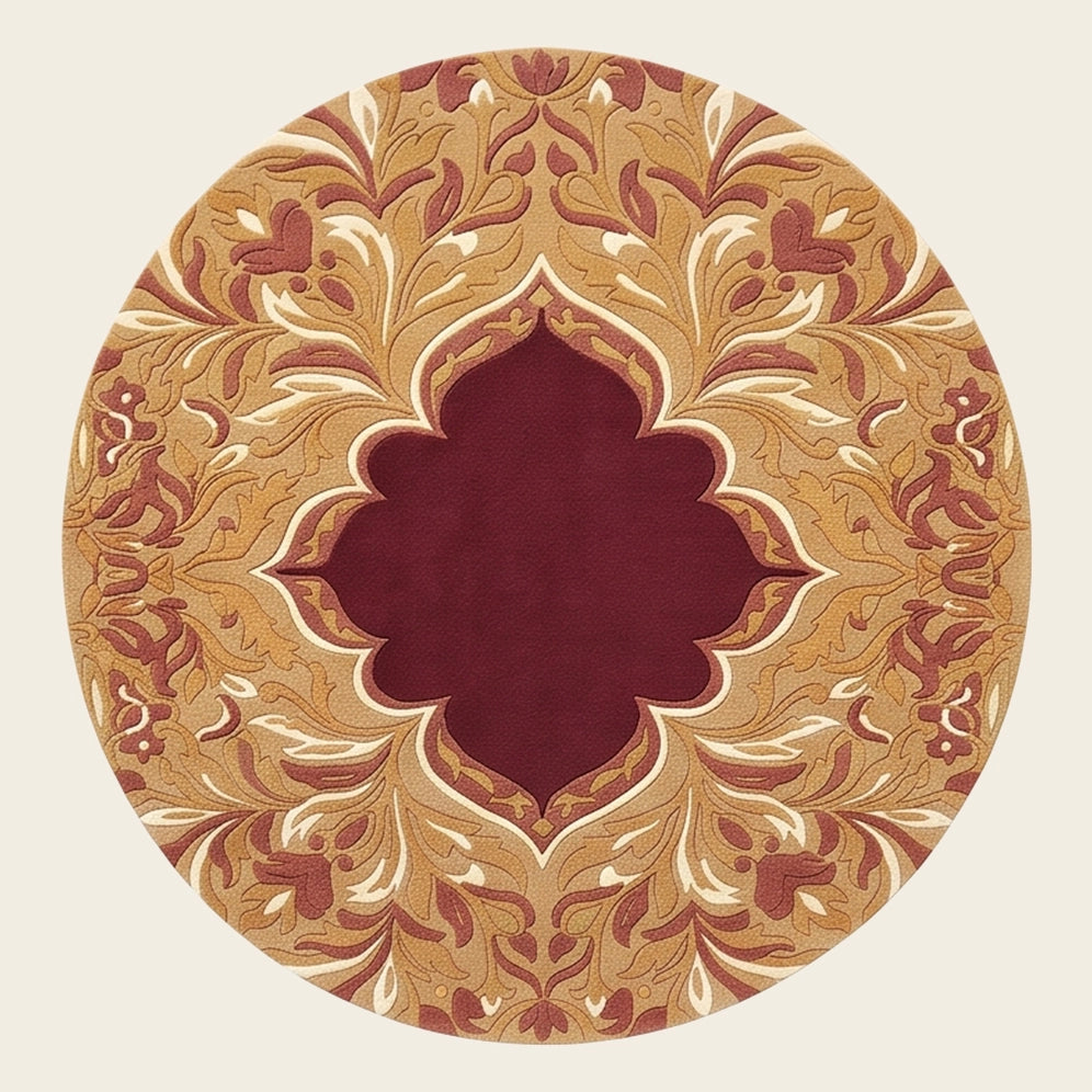 Mashrabiya Bloom hand-tufted rug in Saffron Ruby – flat lay