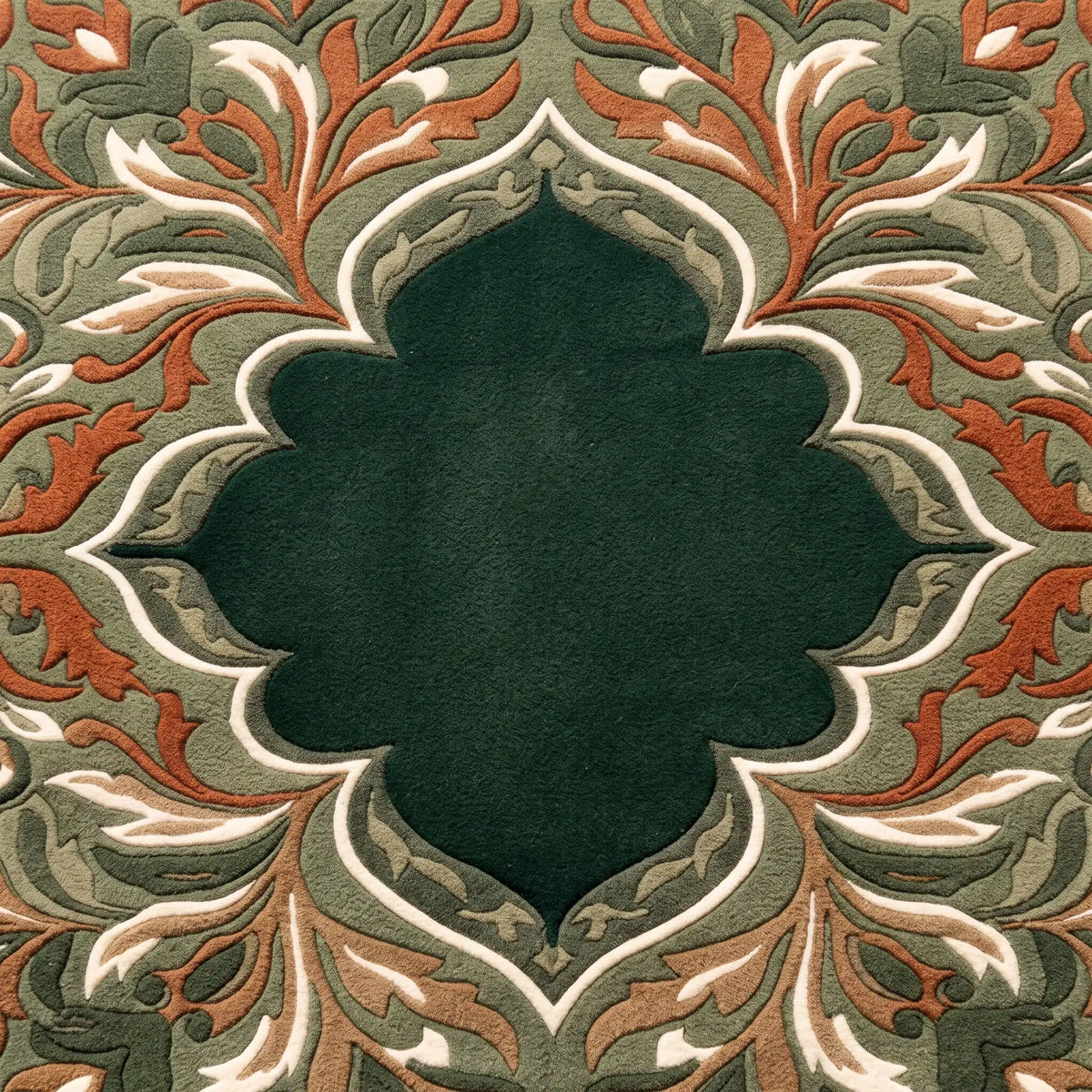 Mashrabiya Bloom hand-tufted rug in Olive Emerald – close-up of the tufted pile texture