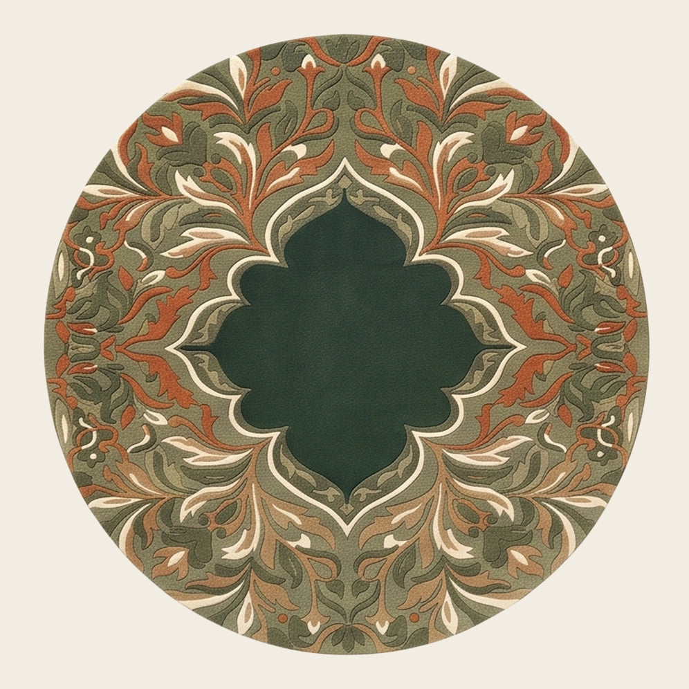 Mashrabiya Bloom hand-tufted rug in Olive Emerald – flat lay