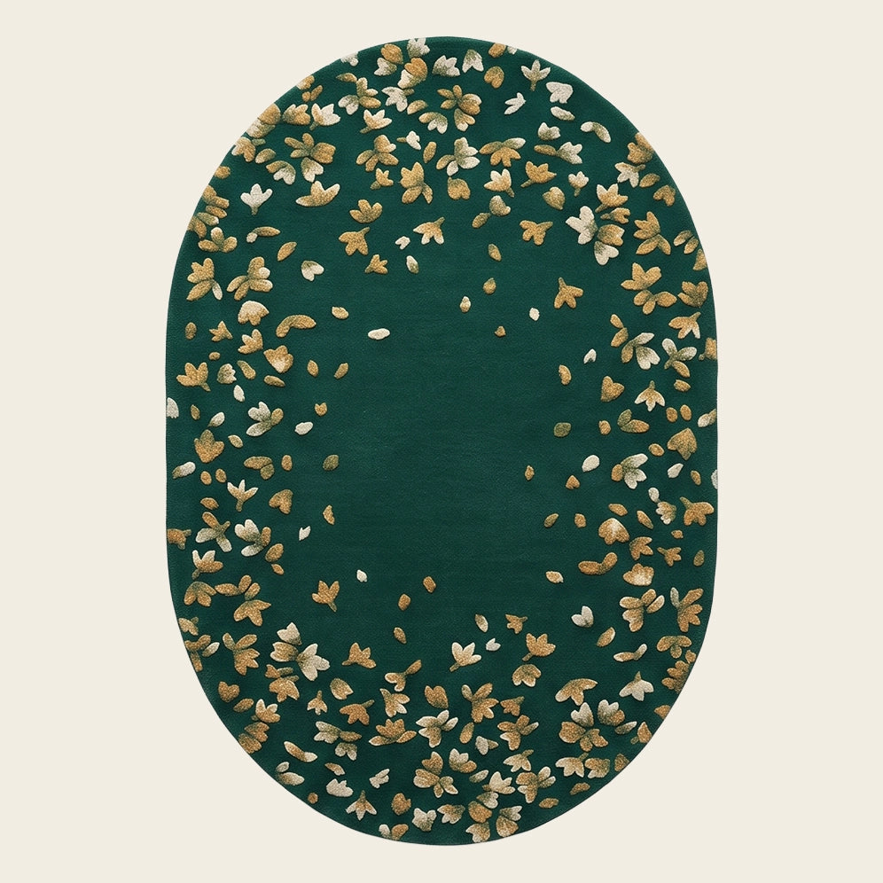 Stardust hand-tufted rug in Emerald Gold – flat lay