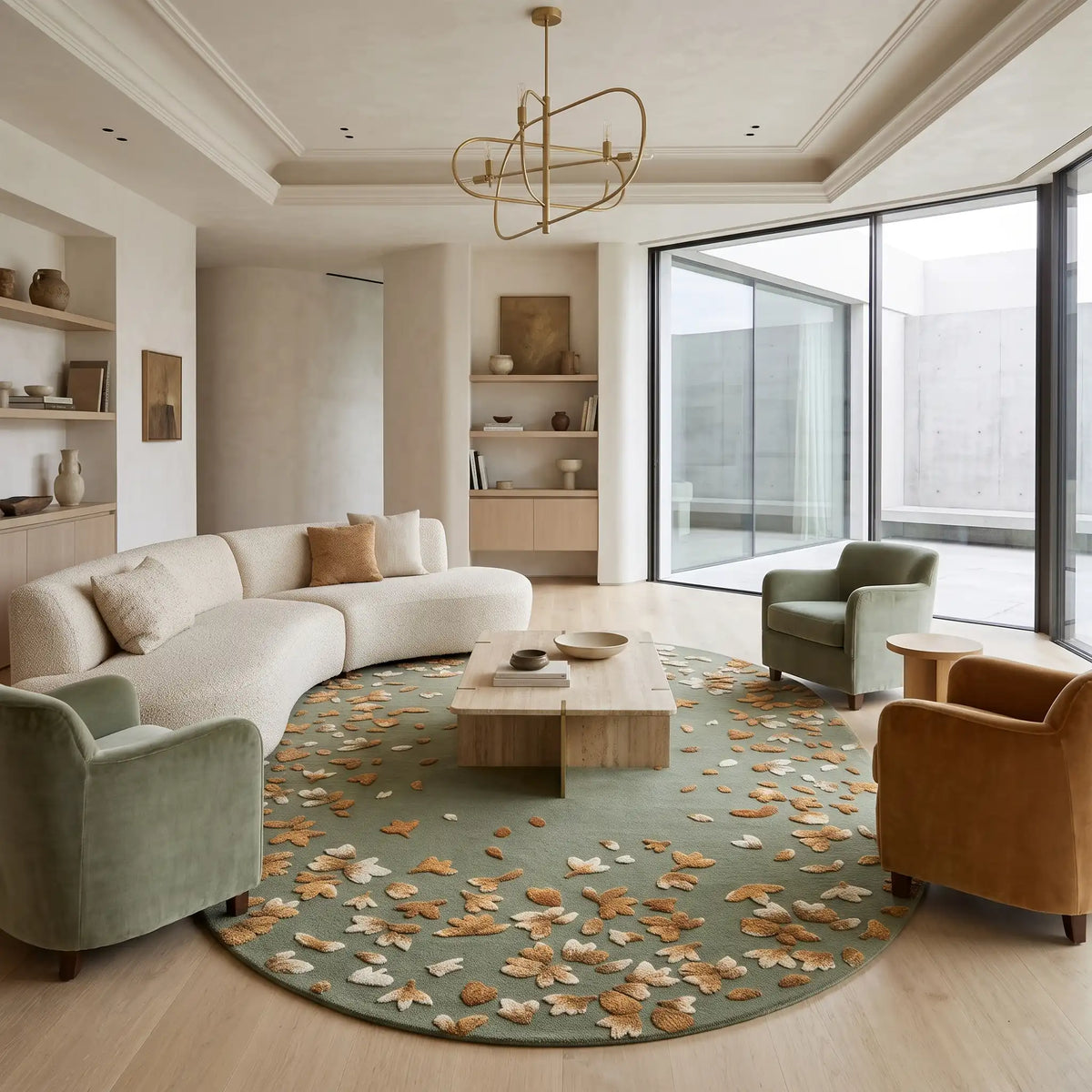 Stardust hand-tufted rug in Olive Sage – styled in a room