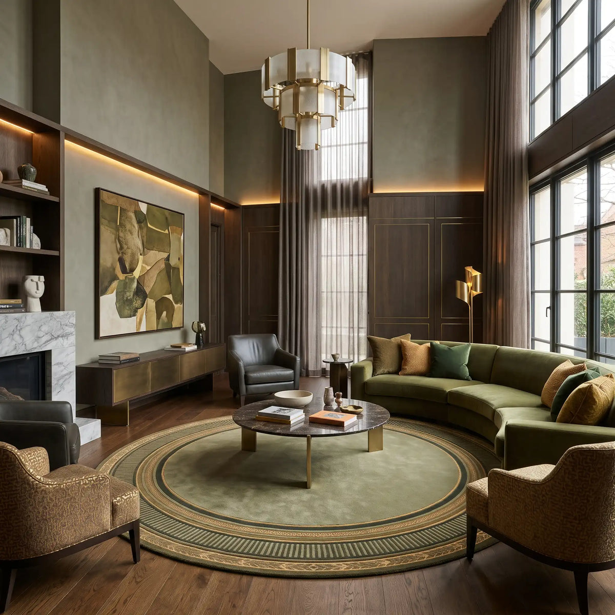 Halo hand-tufted rug in Sage Gold – styled in a room