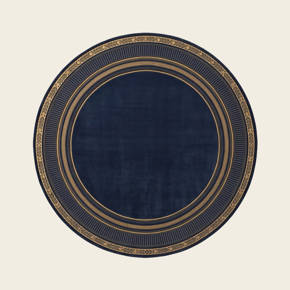 Halo hand-tufted rug in Navy Gold – flat lay