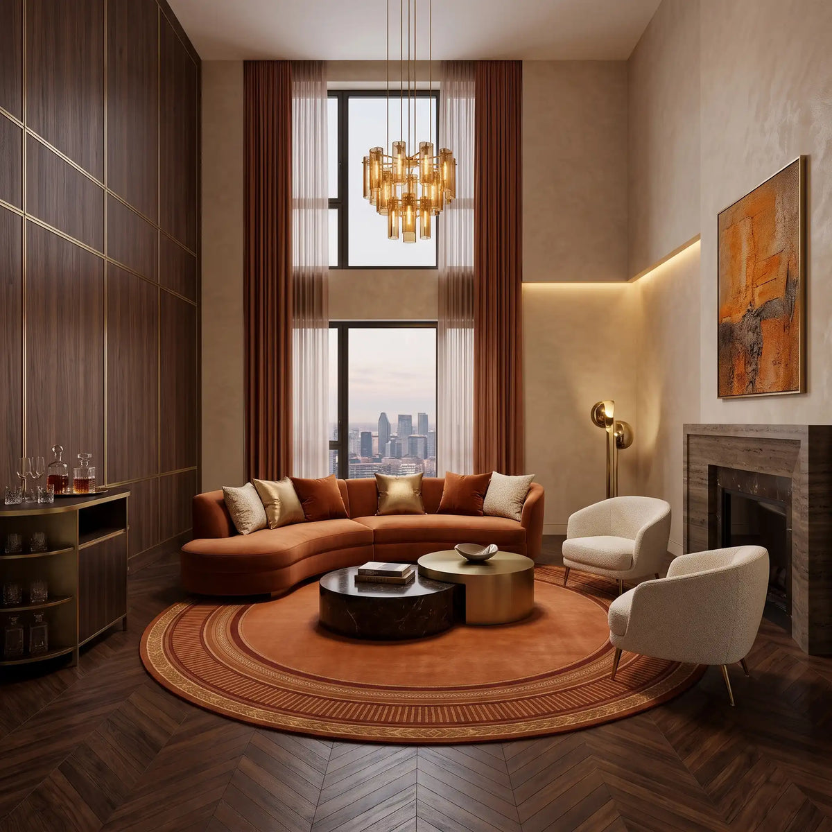 Halo hand-tufted rug in Copper Rust – styled in a room
