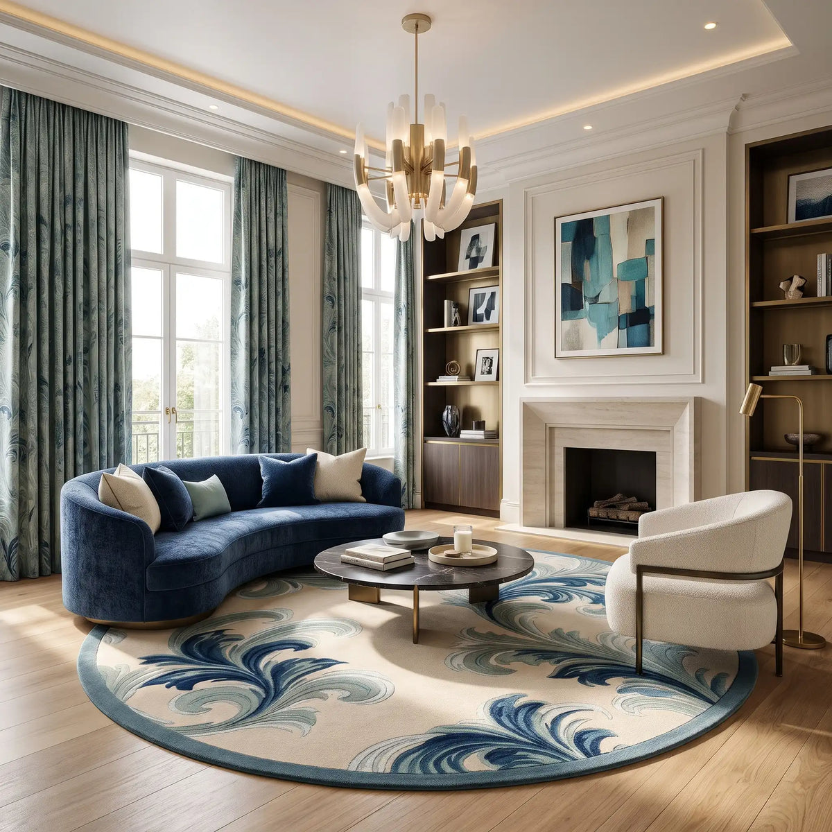 Acanthus hand-tufted rug in Ocean Ivory – styled in a room
