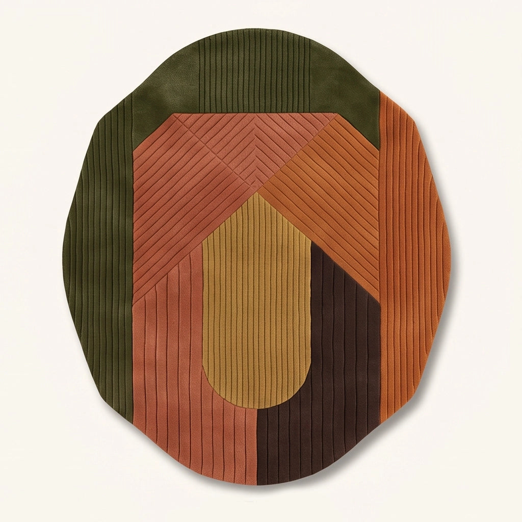 Arcadia modern abstract rug in Olive Terracotta – flat lay