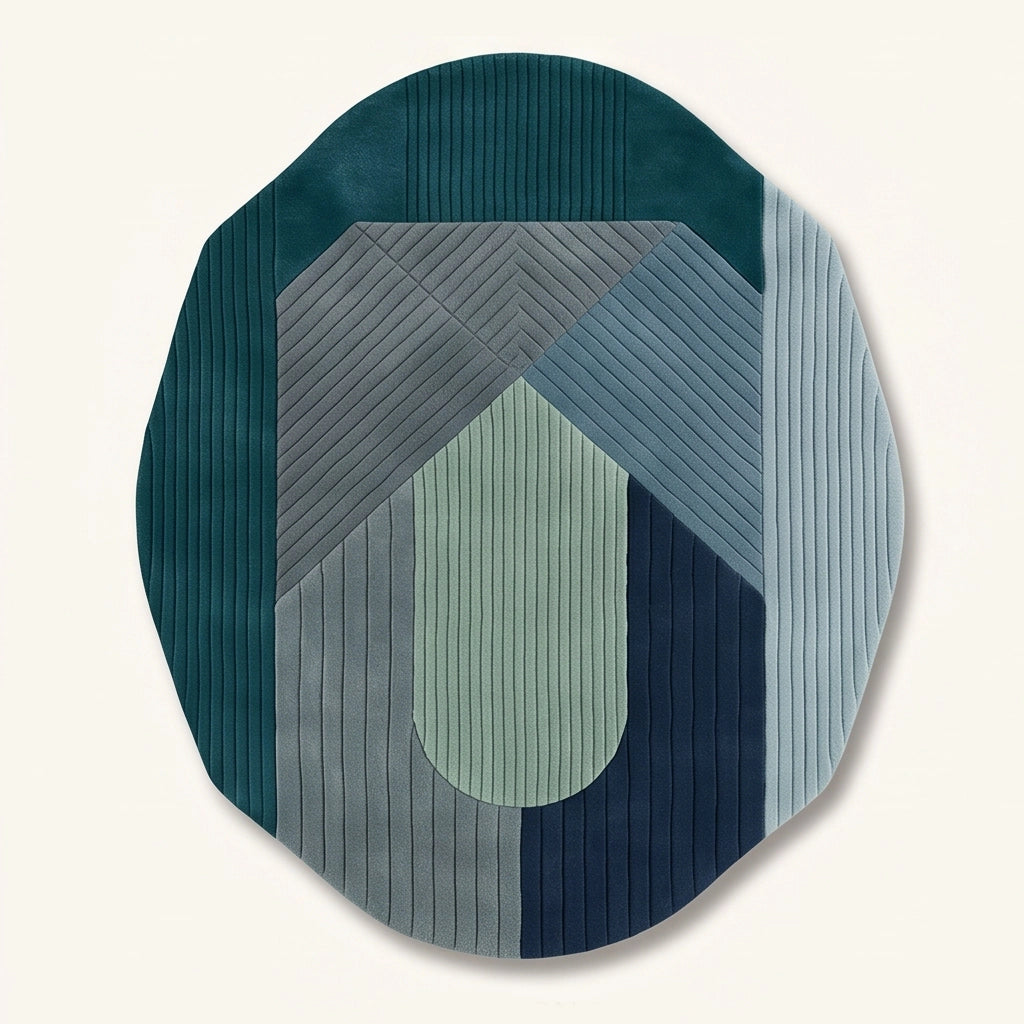Arcadia modern abstract rug in Teal Slate – flat lay
