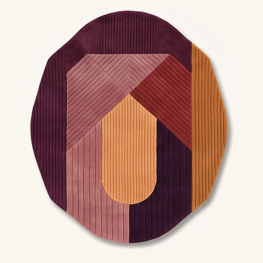 Arcadia modern abstract rug in Burgundy Ochre – flat lay