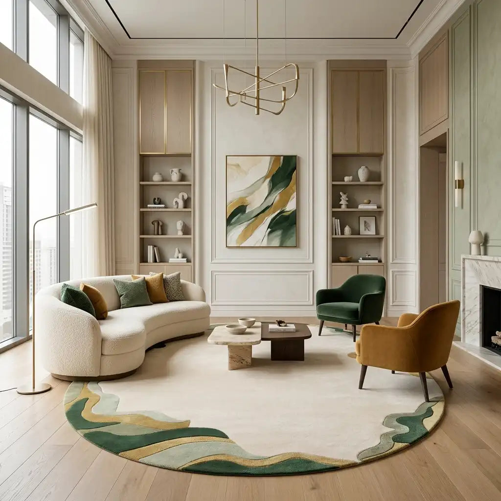 Cloud Edge hand-tufted rug in Sage Ivory – styled in a room