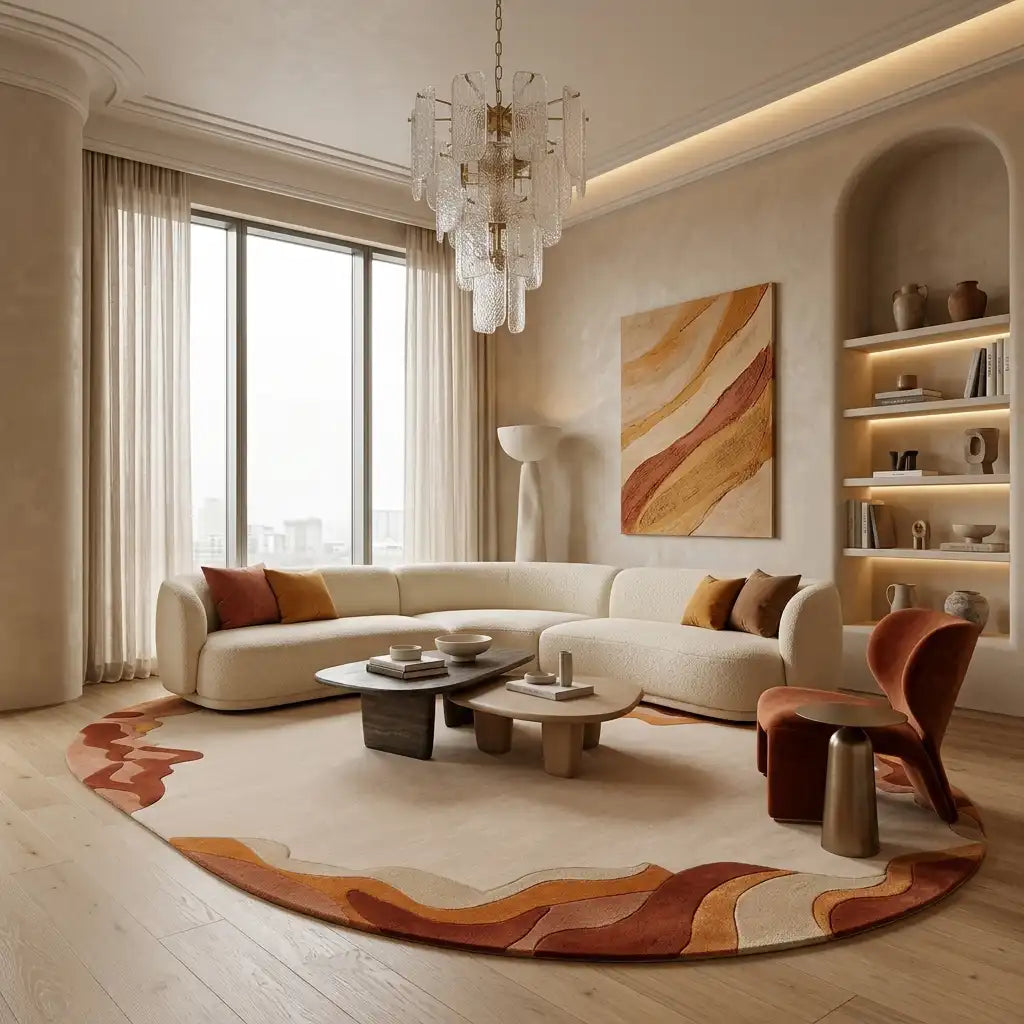 Cloud Edge hand-tufted rug in Amber Ivory – styled in a room