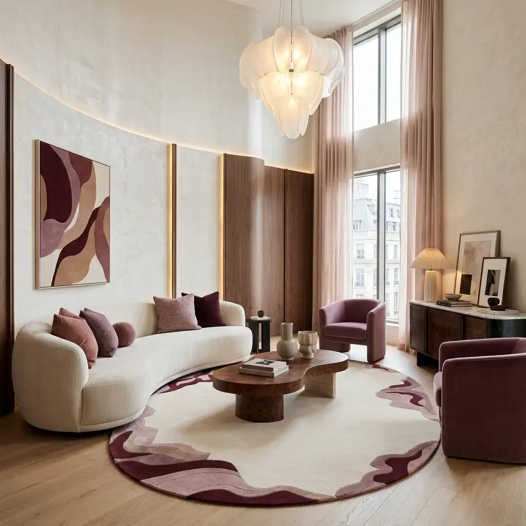 Cloud Edge hand-tufted rug in Rose Ivory – styled in a room