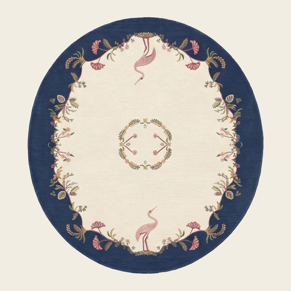 Aubusson hand-tufted rug in Navy Ivory – flat lay