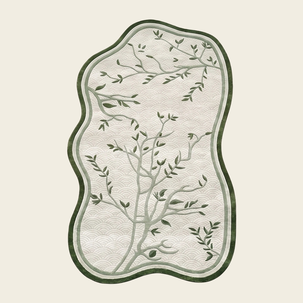 Willow Branch hand-tufted rug in Sage – flat lay