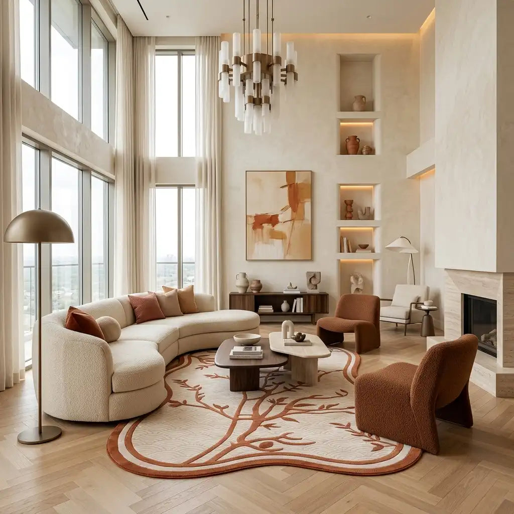 Willow Branch hand-tufted rug in Terracotta – styled in a room