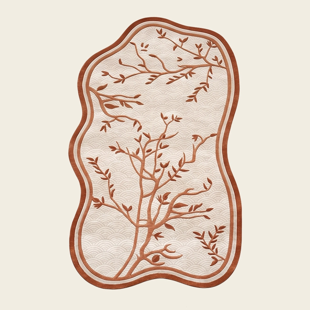 Willow Branch hand-tufted rug in Terracotta – flat lay