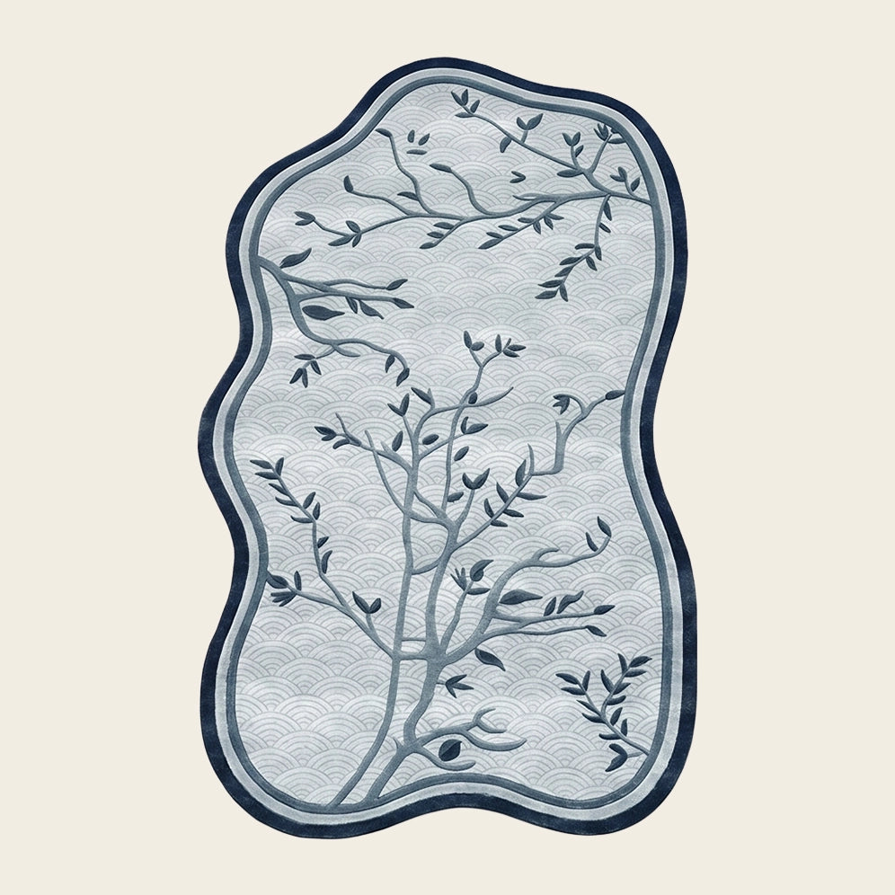 Willow Branch hand-tufted rug in Powder Blue – flat lay