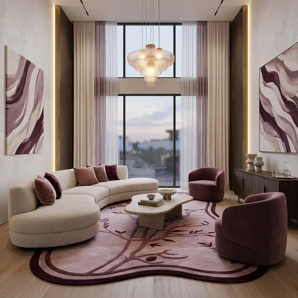 Willow Branch hand-tufted rug in Lilac – styled in a room