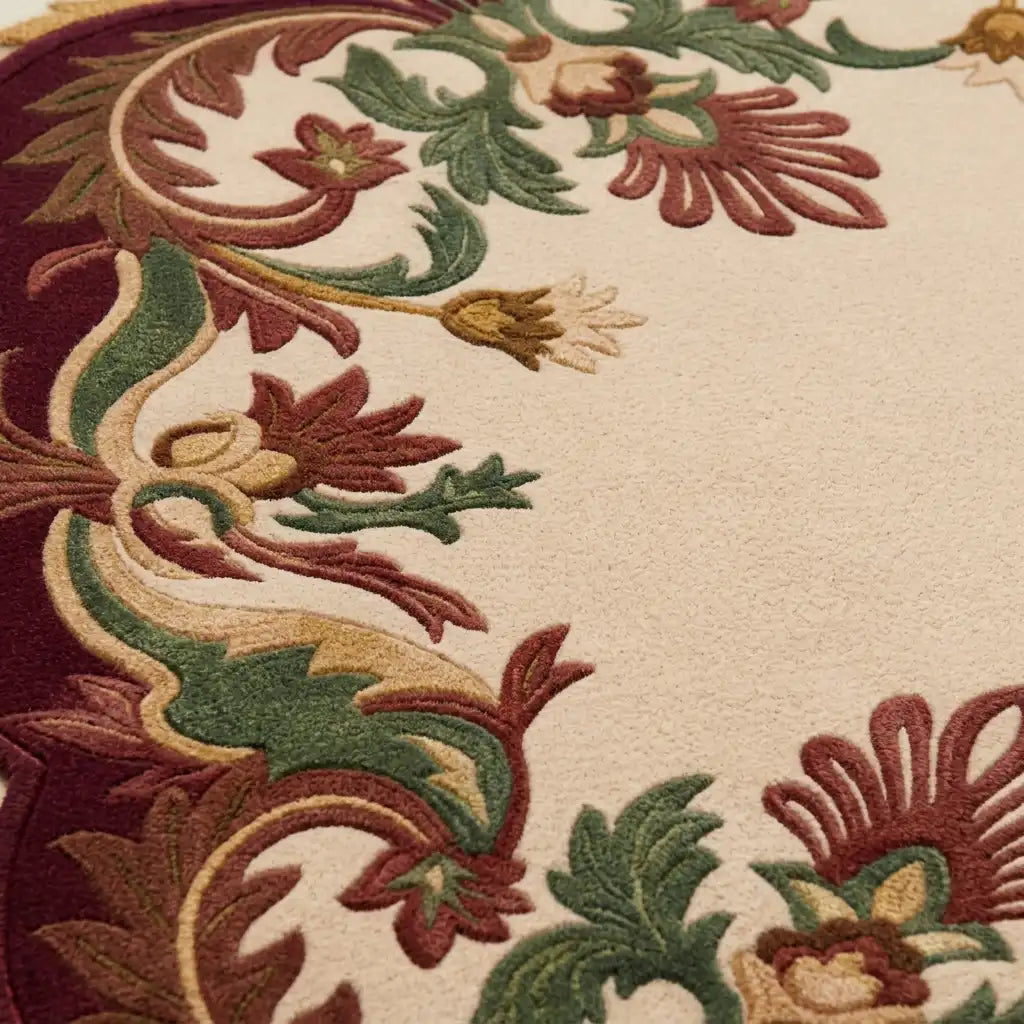 Garden Wreath hand-tufted rug in Burgundy Garden – close-up of the tufted pile texture