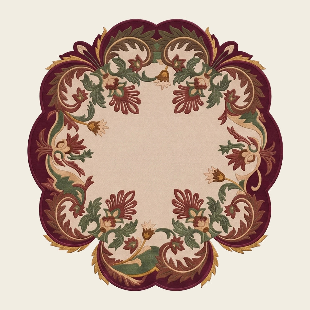 Garden Wreath hand-tufted rug in Burgundy Garden – flat lay