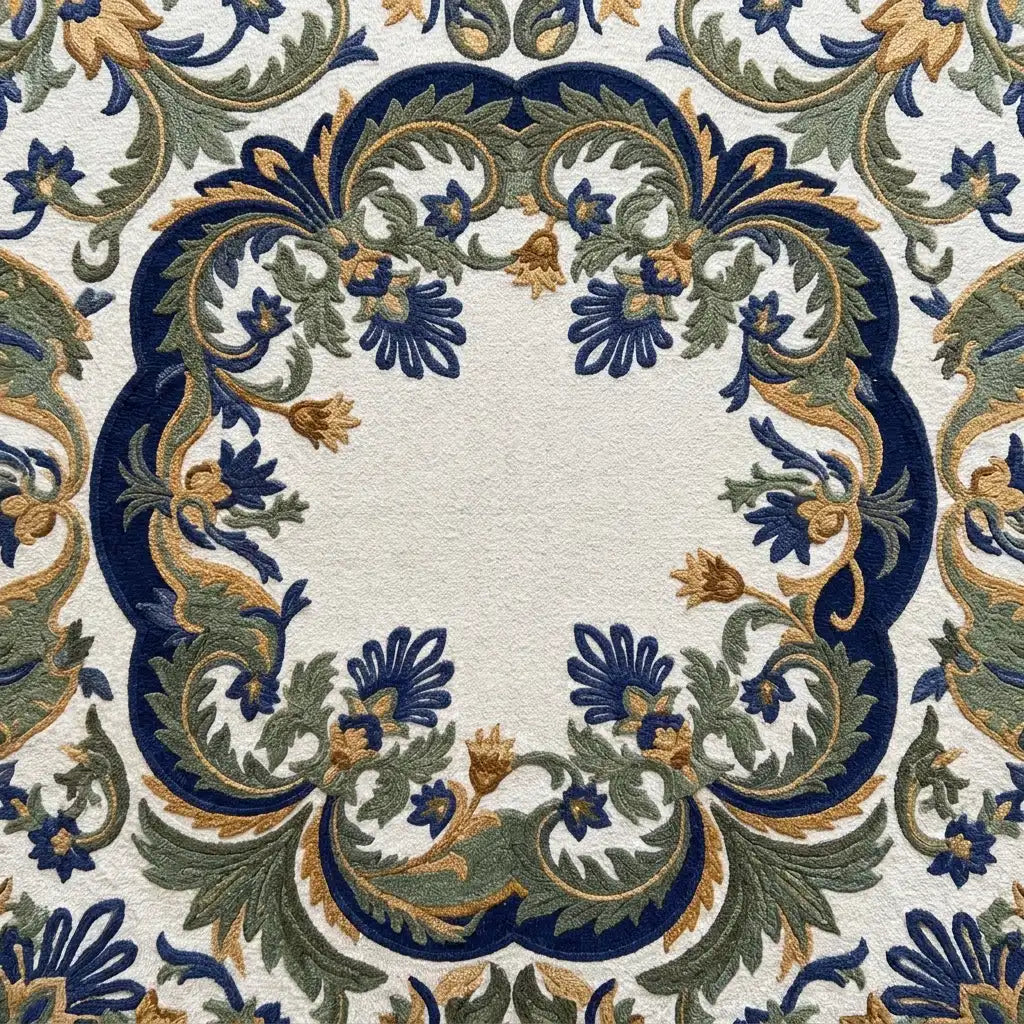 Garden Wreath hand-tufted rug in Cobalt Garden – close-up of the tufted pile texture