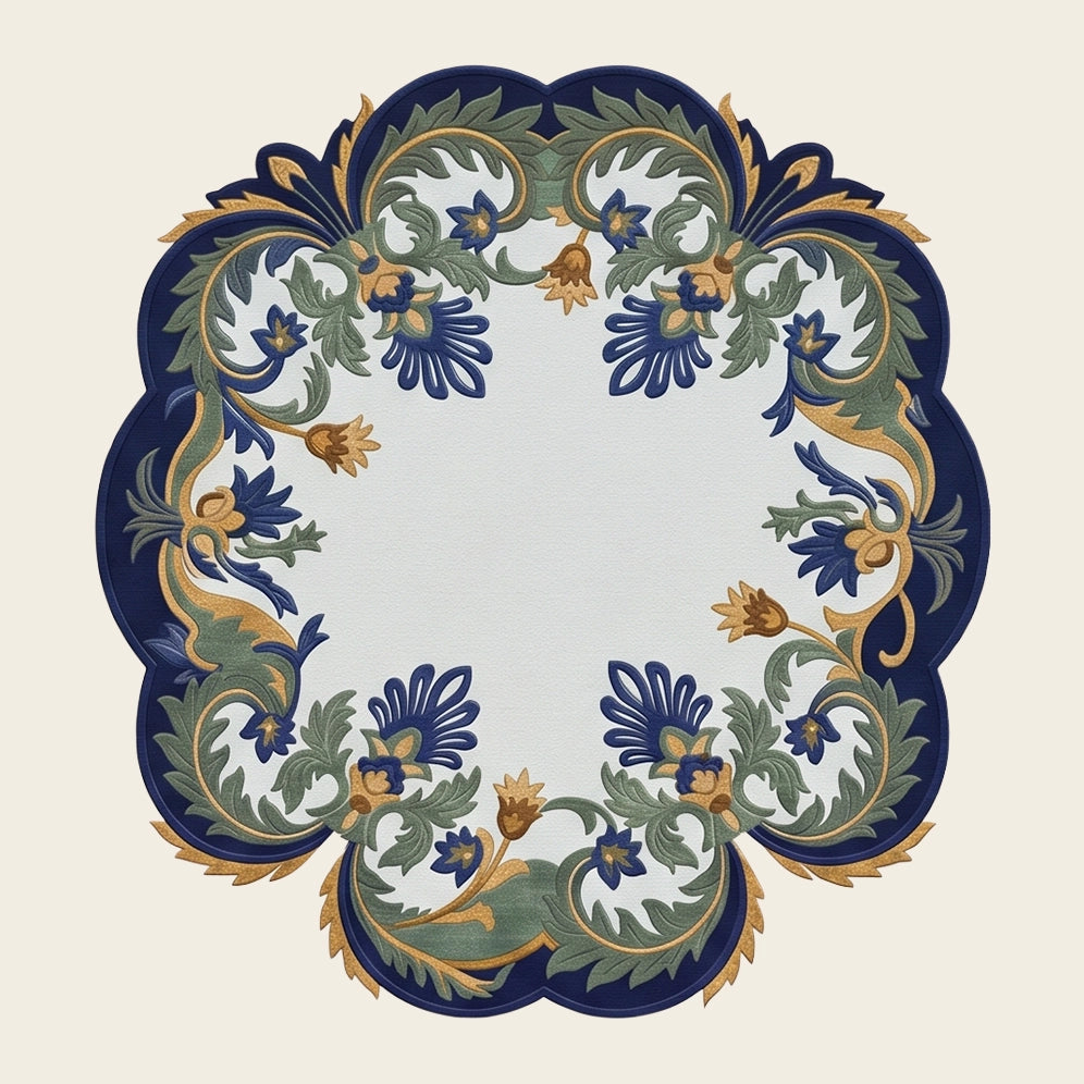 Garden Wreath hand-tufted rug in Cobalt Garden – flat lay