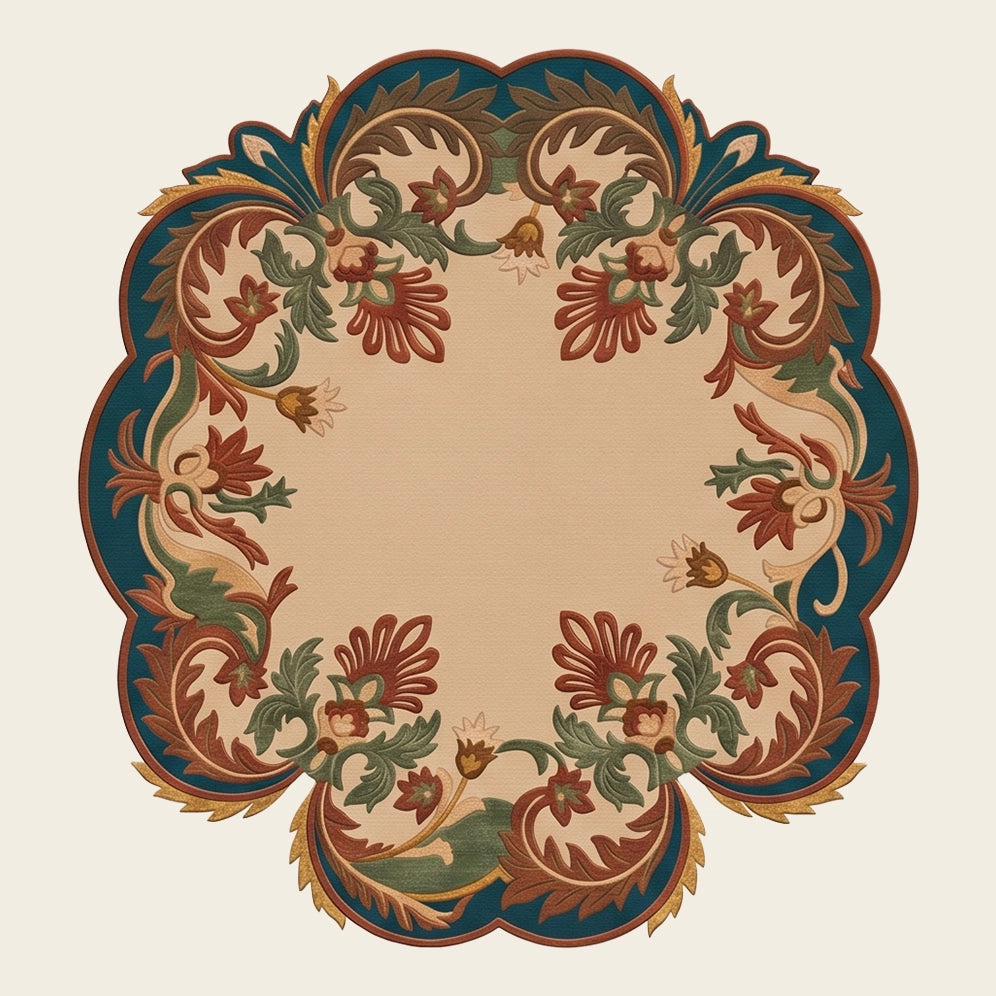 Garden Wreath hand-tufted rug in Ochre Garden – flat lay