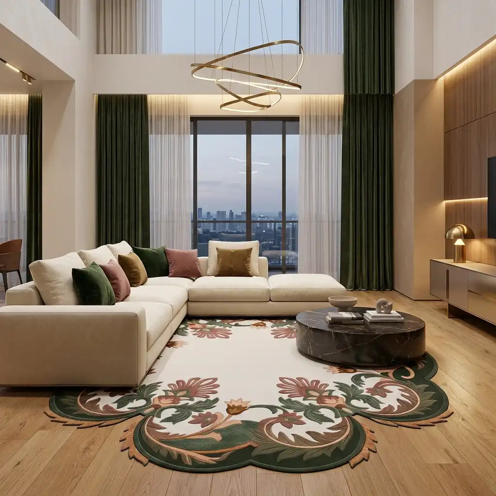 Garden Wreath hand-tufted rug in Forest Garden – styled in a room