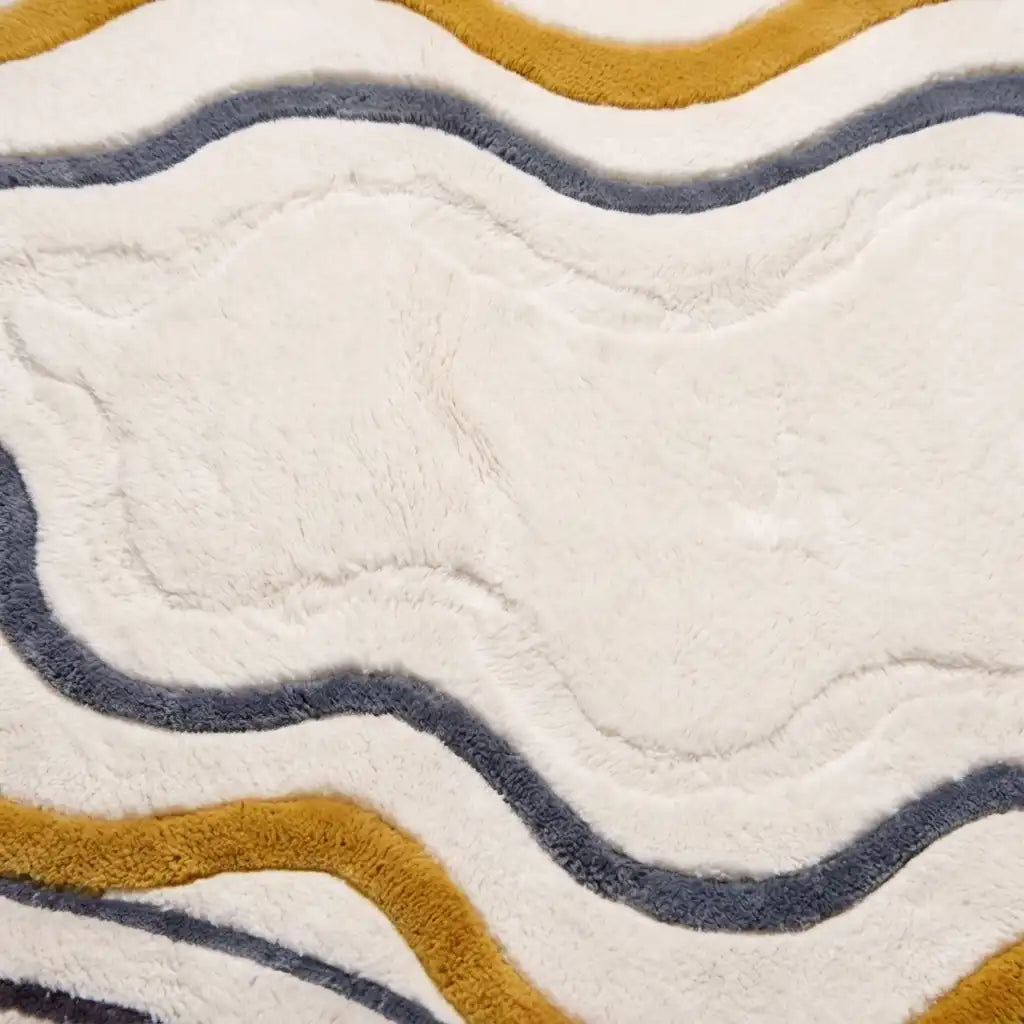 Lagoon Lines hand-tufted rug in Mustard Line – close-up of the tufted pile texture