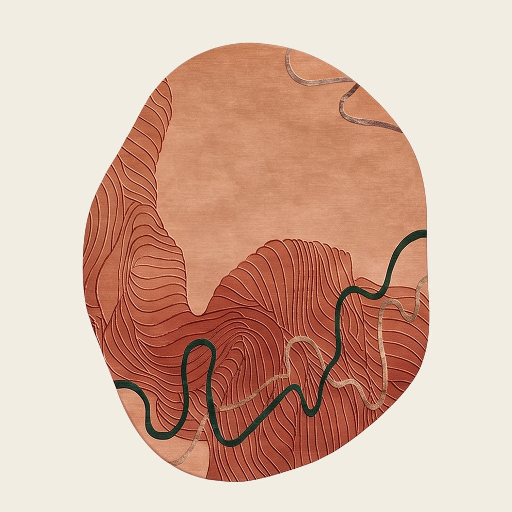 River Pebble hand-tufted rug in Terracotta – flat lay