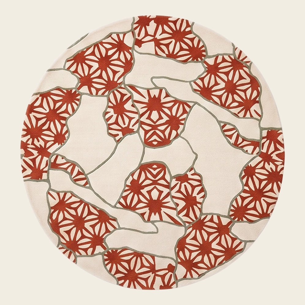 Blossom Ribbon hand-tufted rug in Coral Red – flat lay