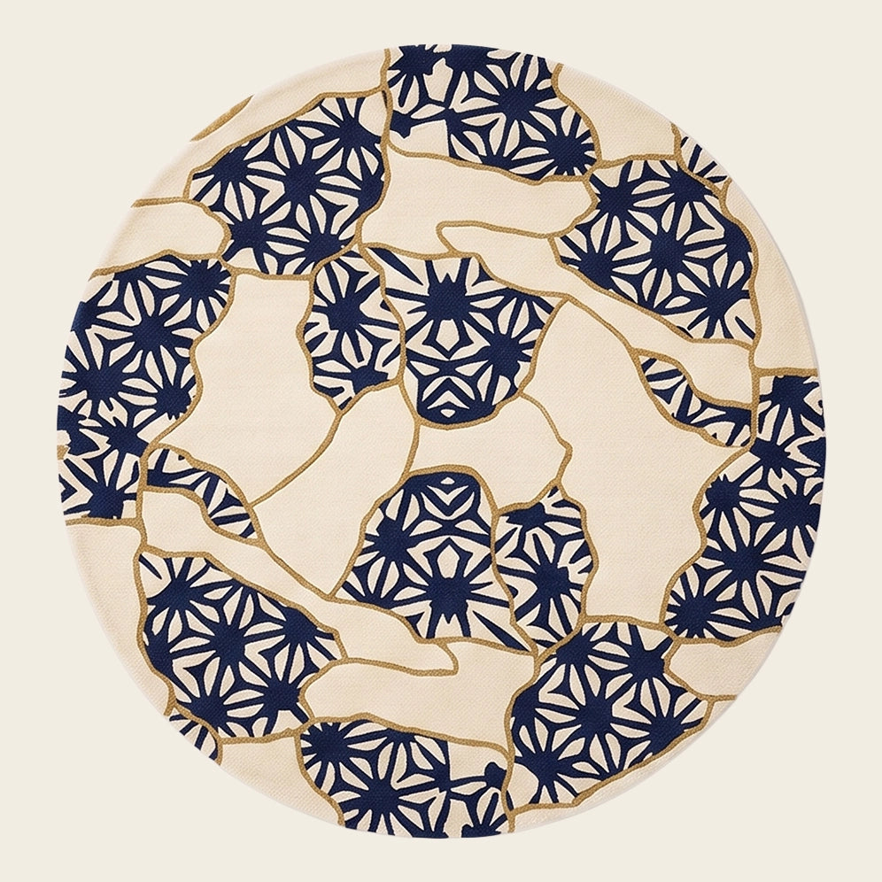 Blossom Ribbon hand-tufted rug in Indigo Blue – flat lay