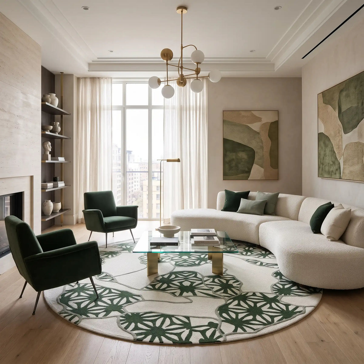 Blossom Ribbon hand-tufted rug in Sage Green – styled in a room