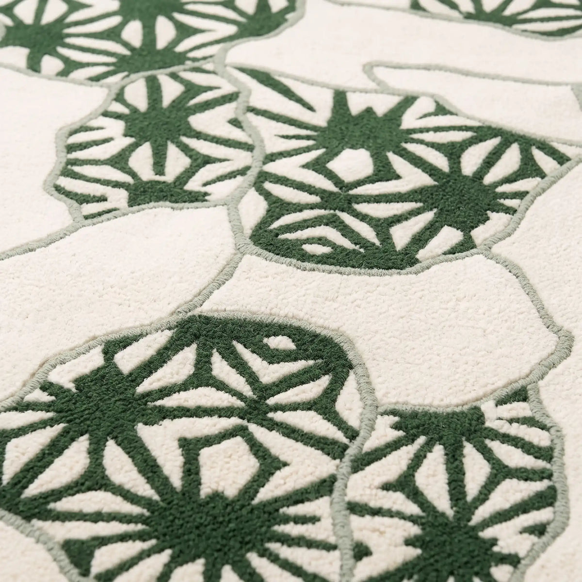 Blossom Ribbon hand-tufted rug in Sage Green – close-up of the tufted pile texture