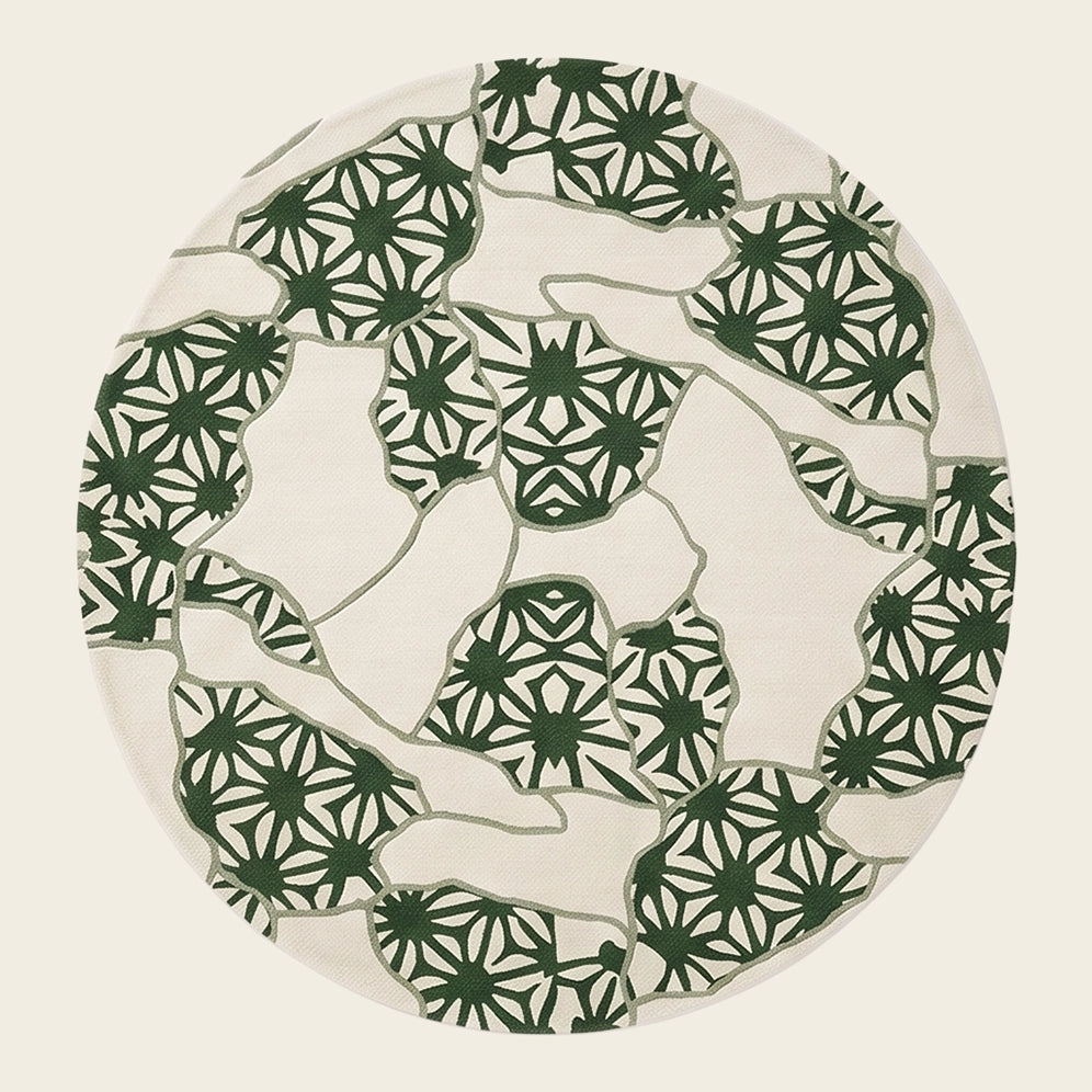 Blossom Ribbon hand-tufted rug in Sage Green – flat lay