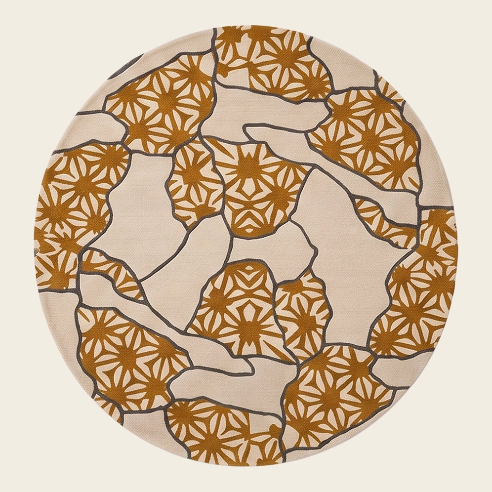 Blossom Ribbon hand-tufted rug in Marigold – flat lay