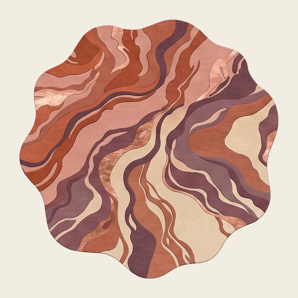 Marble Flow hand-tufted rug in Coral Rose – flat lay