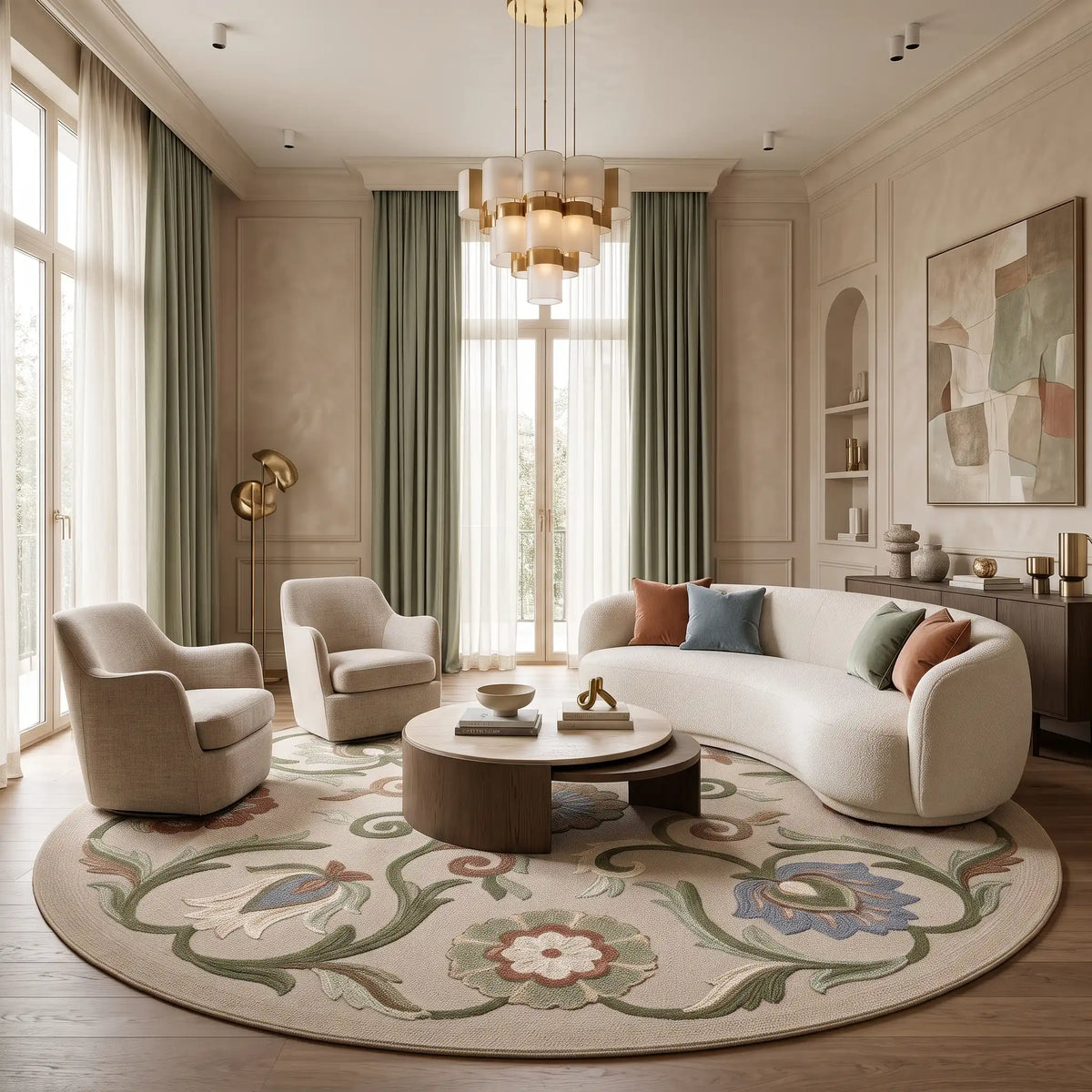 Persian Rosette hand-tufted rug in Ivory Sage – close-up of the tufted pile texture