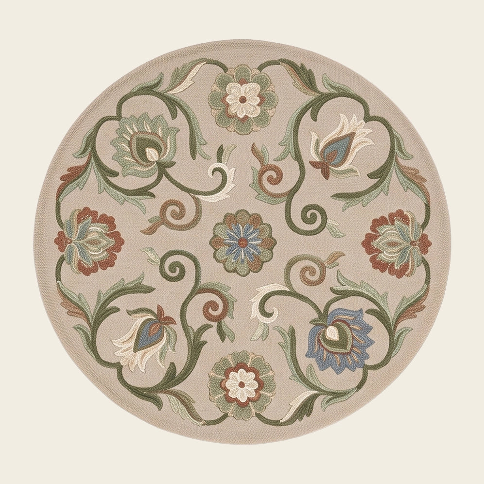 Persian Rosette hand-tufted rug in Ivory Sage – flat lay