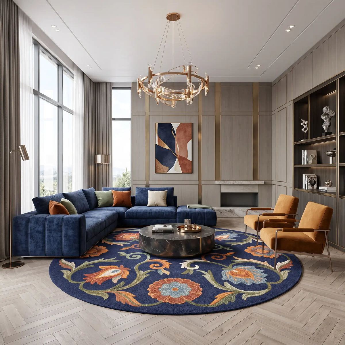 Persian Rosette hand-tufted rug in Midnight Navy – close-up of the tufted pile texture