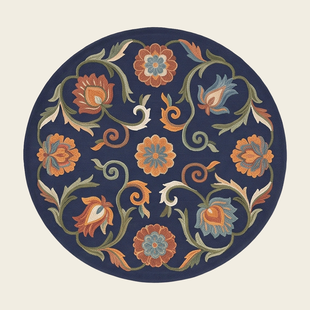 Persian Rosette hand-tufted rug in Midnight Navy – flat lay