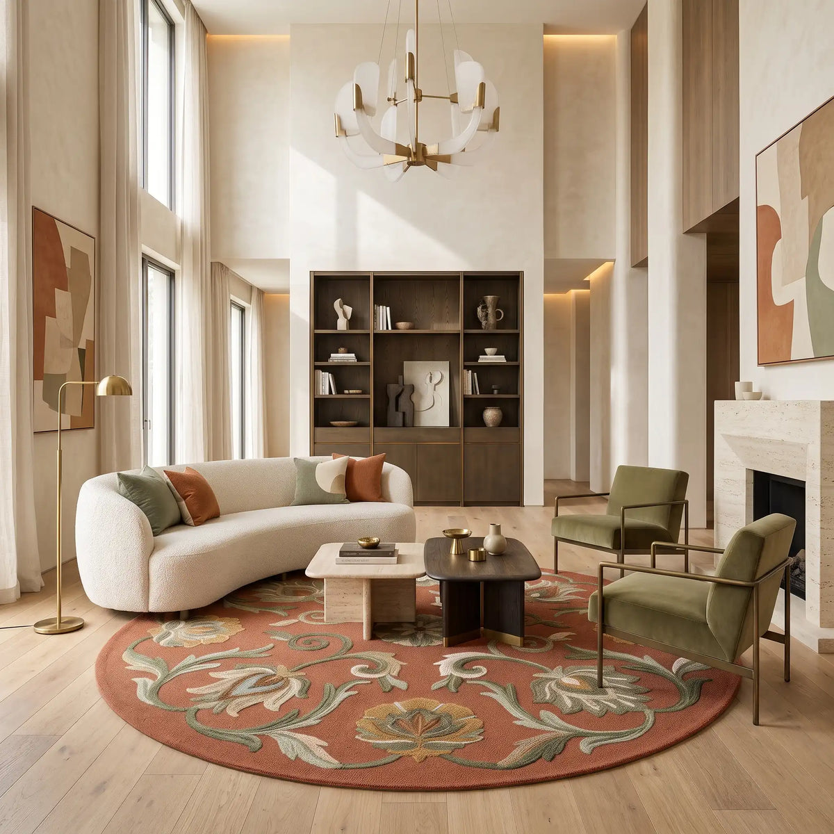 Persian Rosette hand-tufted rug in Terracotta – close-up of the tufted pile texture