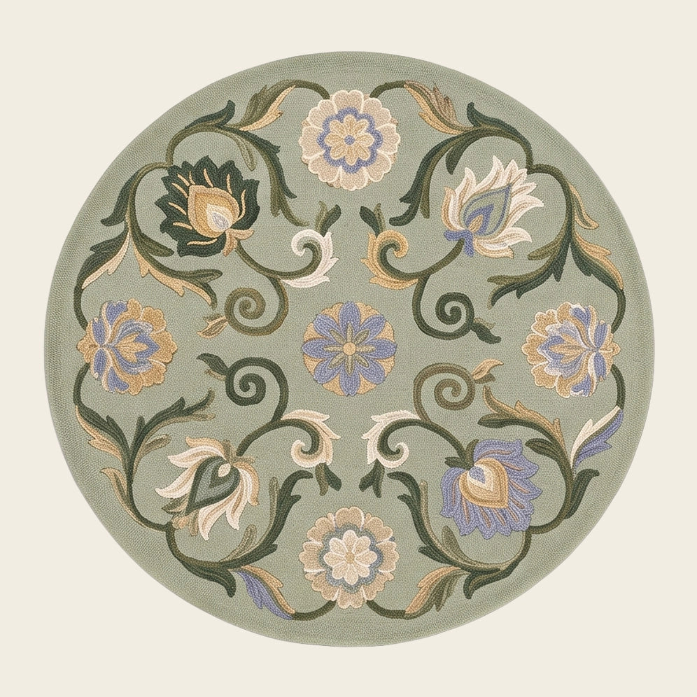 Persian Rosette hand-tufted rug in Celadon – flat lay