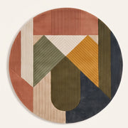 Meridian modern abstract rug in Terracotta Olive – flat lay