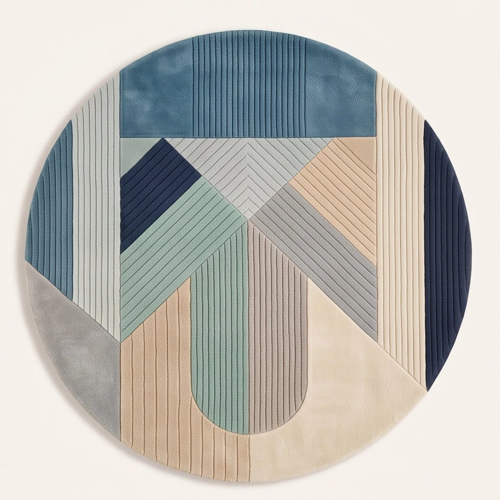 Meridian modern abstract rug in Sky Mist – flat lay