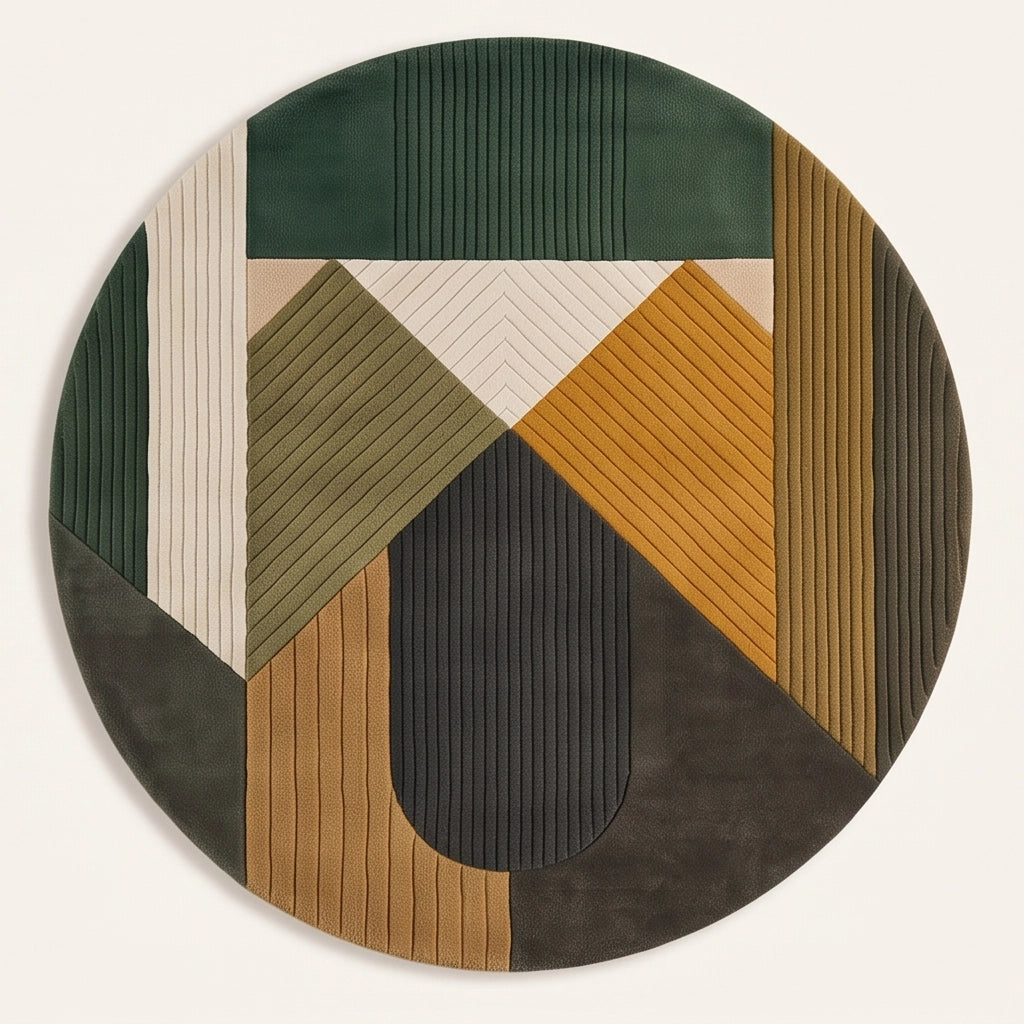 Meridian modern abstract rug in Forest Ochre – flat lay